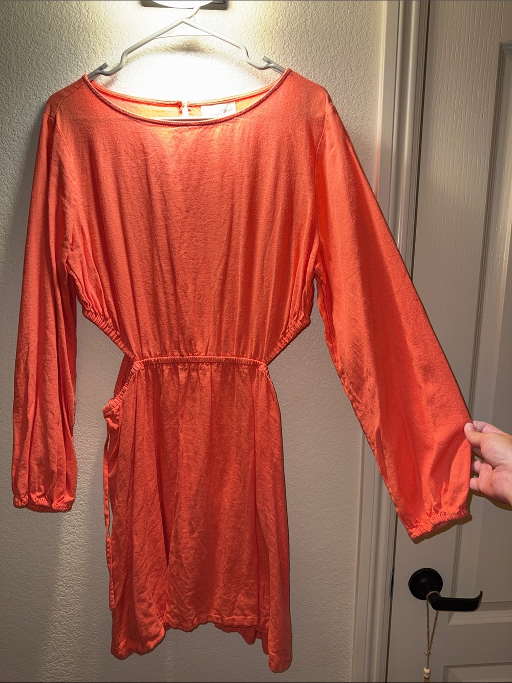 Universal Thread Coral Orange Long Sleeve Dress with Drawstring Waist